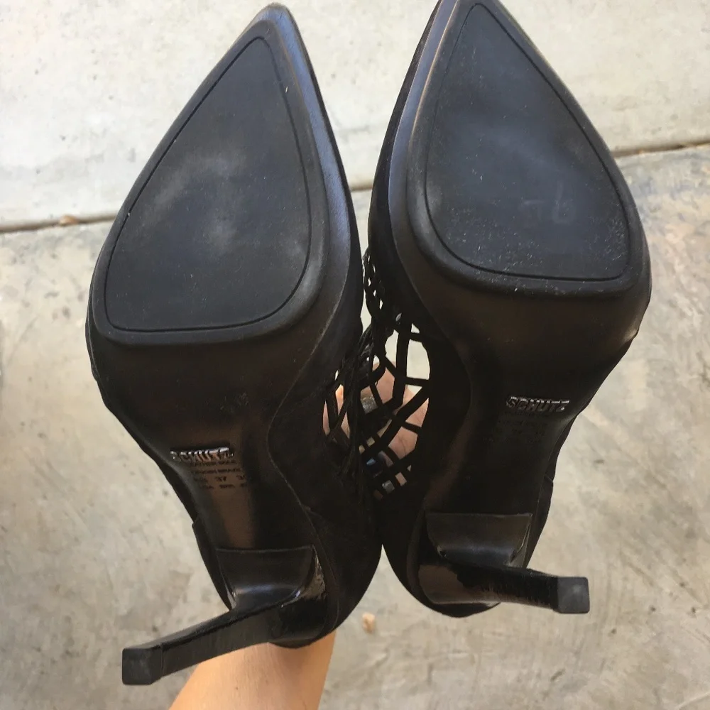 SCHUTZ Black Caged Pointed Toe Heels Booties Sz 8 - Picture 11 of 12